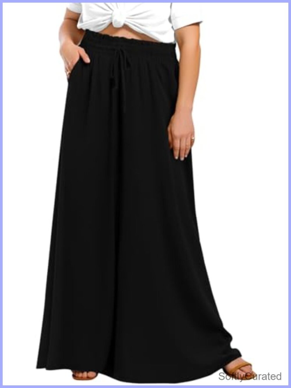 Plus Size Wide Leg Palazzo Pants High Waist Flowy Casual Lounge Trousers